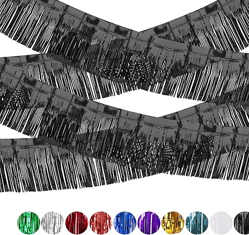 Paquete de 4 cortinas flotantes negras con flecos, guirnalda de flecos metálicos con borlas brillantes, decoraciones flotantes para remolque,