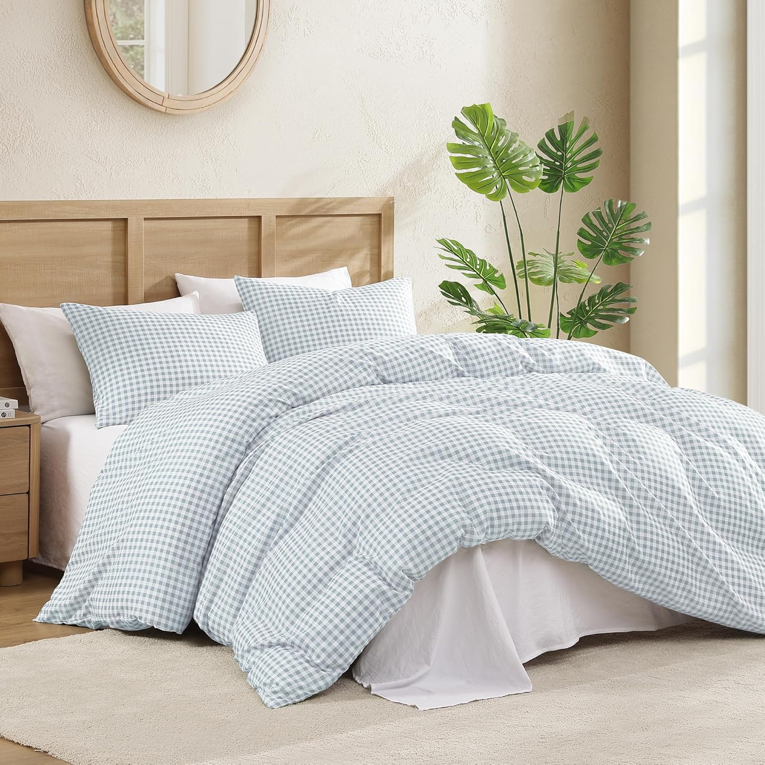 Andency Gingham Duvet Cover King Size, Blue Checkered Plaid Bedding Set, 3 Pieces Soft Prewashed Polyester Comforter Cover with Zipper Closure & Corner Ties