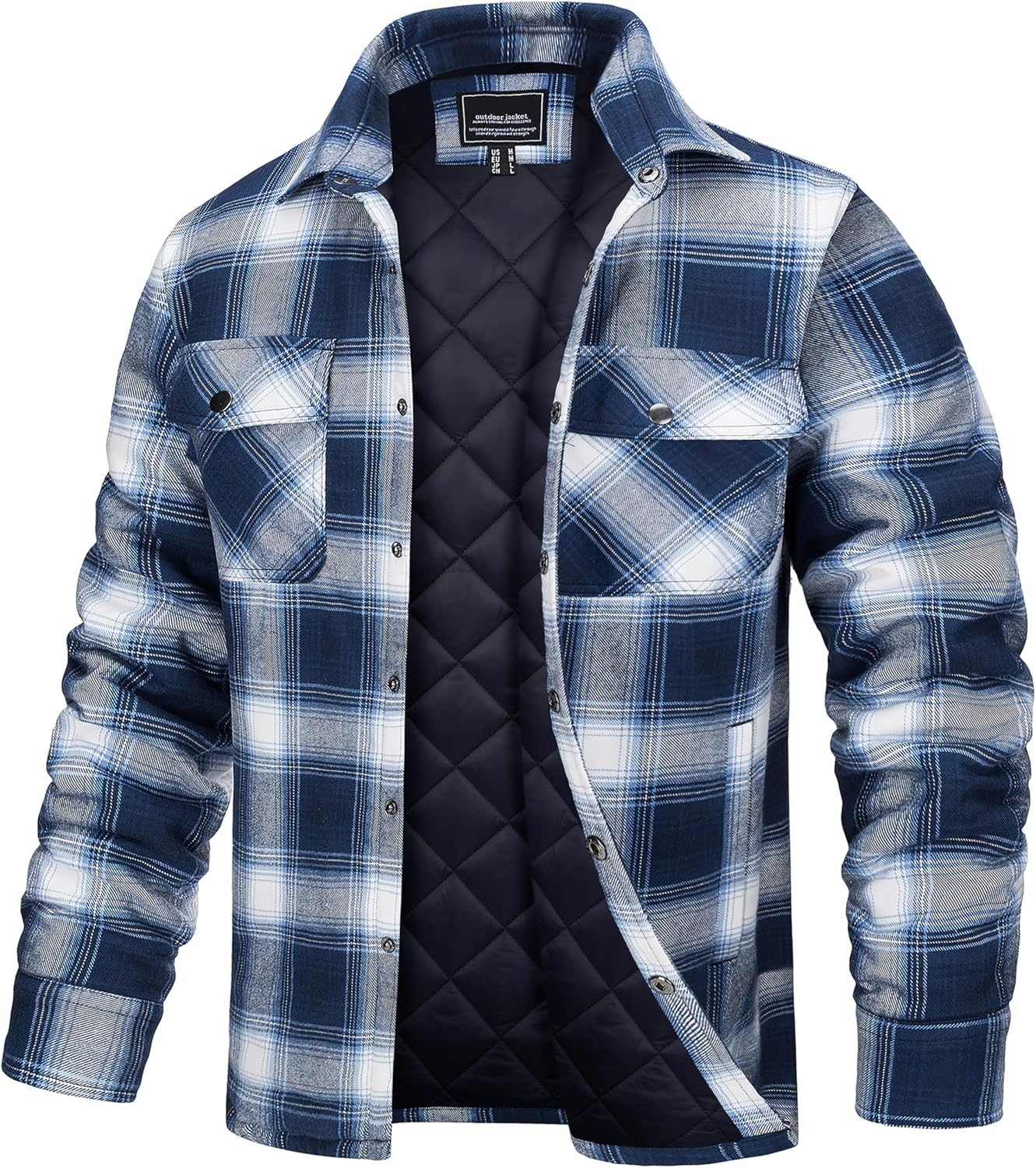 TACVASEN Men's Flannel Shirt Quilted Lined Theraml Winter Coat Button Down Insulated Flannel Shirts Jacket