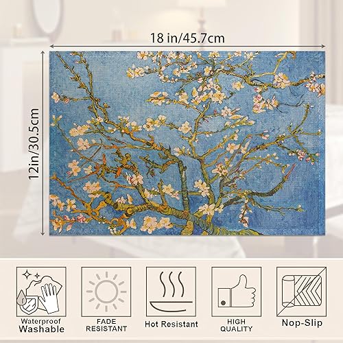 Miniatura 2 de Juego de 6 manteles individuales con diseño de almendros en flor, resistentes al calor, lavables, antideslizantes, para decoración de fiestas,