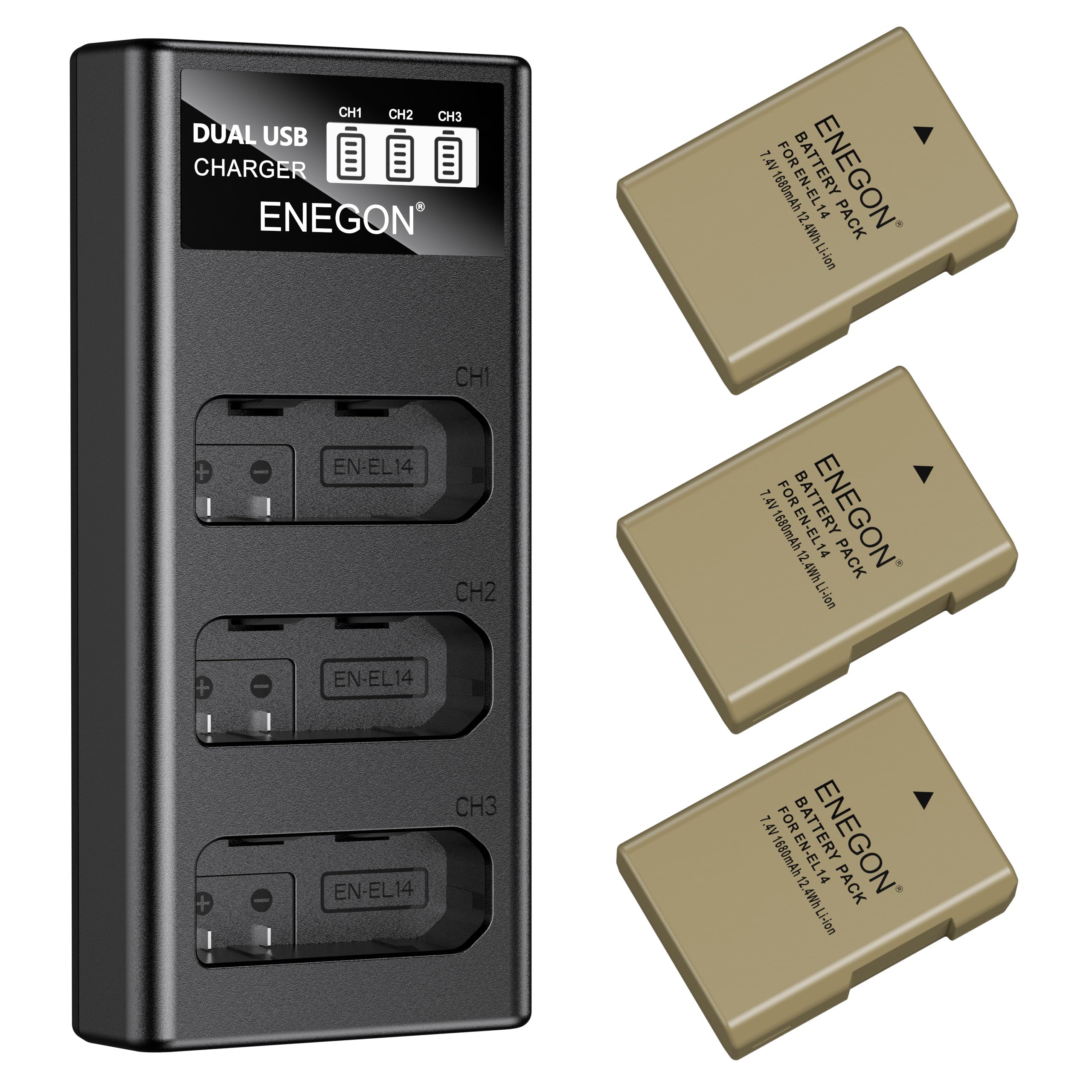 ENEGON EN-EL14 Rechargeable Li-Ion Battery for Nikon EN-EL14/EL14a, Nikon D5600 D5100 D5200 D5300 D5500 D3100 D3200 D3300 D3400 D35 00 Co. olpix P7000 P7100 P7200 P7700 P7800 Digital Camera