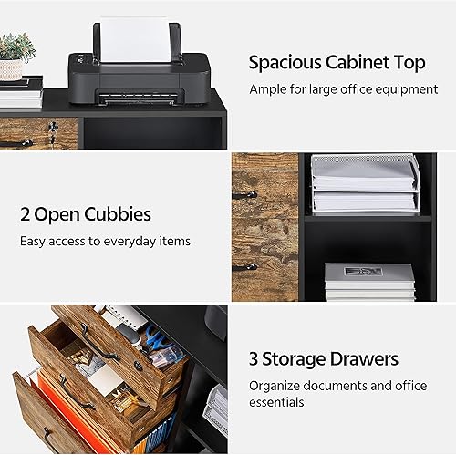 Miniatura 7 de Yaheetech Archivador lateral con enchufe y puerto de carga USB, archivador móvil, soporte de impresora para el hogar y la oficina, negromarrón