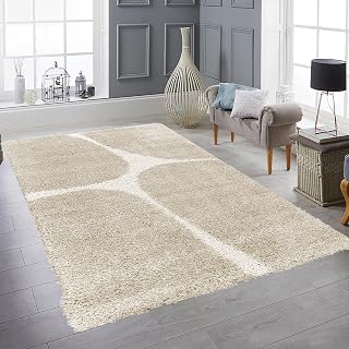 Teppich-Traum Hochflor Teppich Organische Linien Beige Weich 120x170 cm | Flauschig weich, pflegeleicht, robust, langlebig, hautsympathisch, OEKO-TEX geprüft und für Fußbodenheizung geeignet