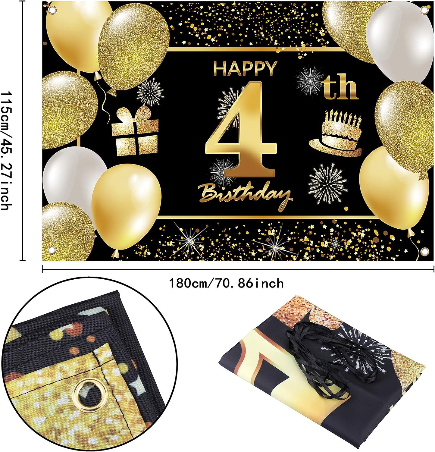4th Happy Birthday Banner IMISI Birthday Decorations Backdrop for Party, 04 - Image 3