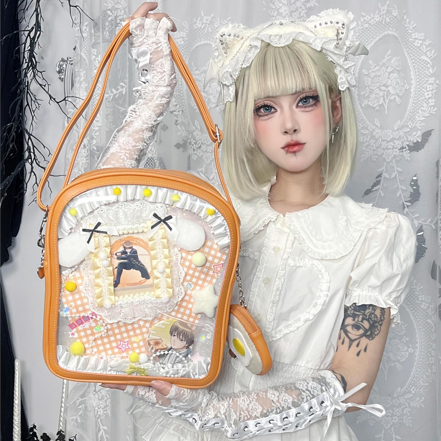 Cute Ita Bag Pin Display Backpack with 2 Inserts for Pins Novelty Toast Shaped Ita Crossbody Bag for Women with Adjustable Straps - Image 2
