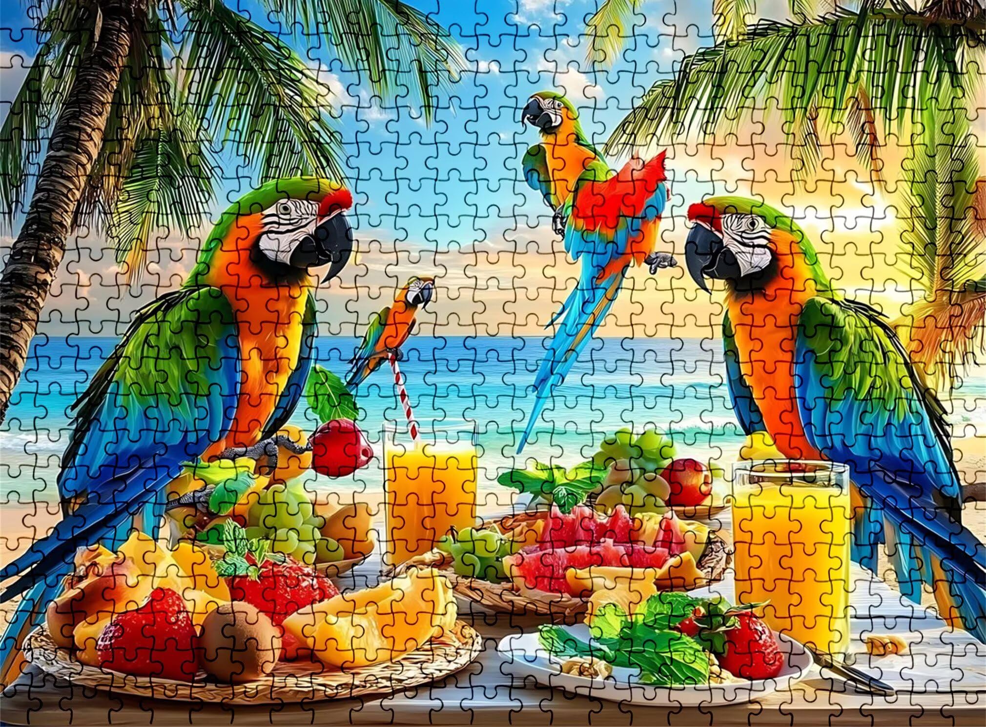 Puzzle 5000 elementów, niemożliwe puzzle dorośli 156,5 x 105,5 cm, druk w wysokiej rozdzielczości, gry edukacyjne, drewniane puzzle antystresowe dla całej rodziny, dekoracje ścienne, plaża papuga w0