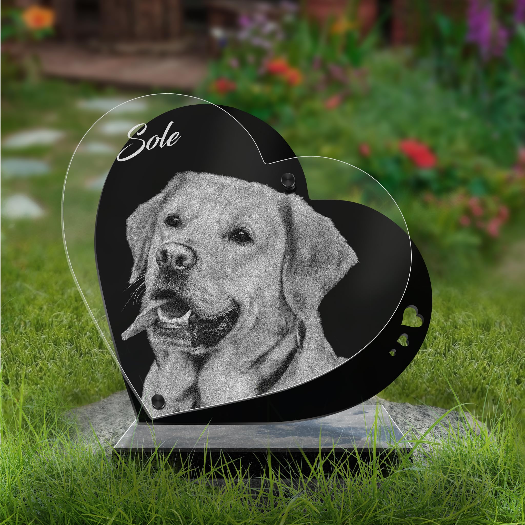 ETERNEL - Targa Funeraria Personalizzata Cuore Perpetuo per Animali - Cane, Gatto, Coniglio, Animali domestici, Foto e Testo personalizzabile, targa funeraria incisa al laser per omaggio