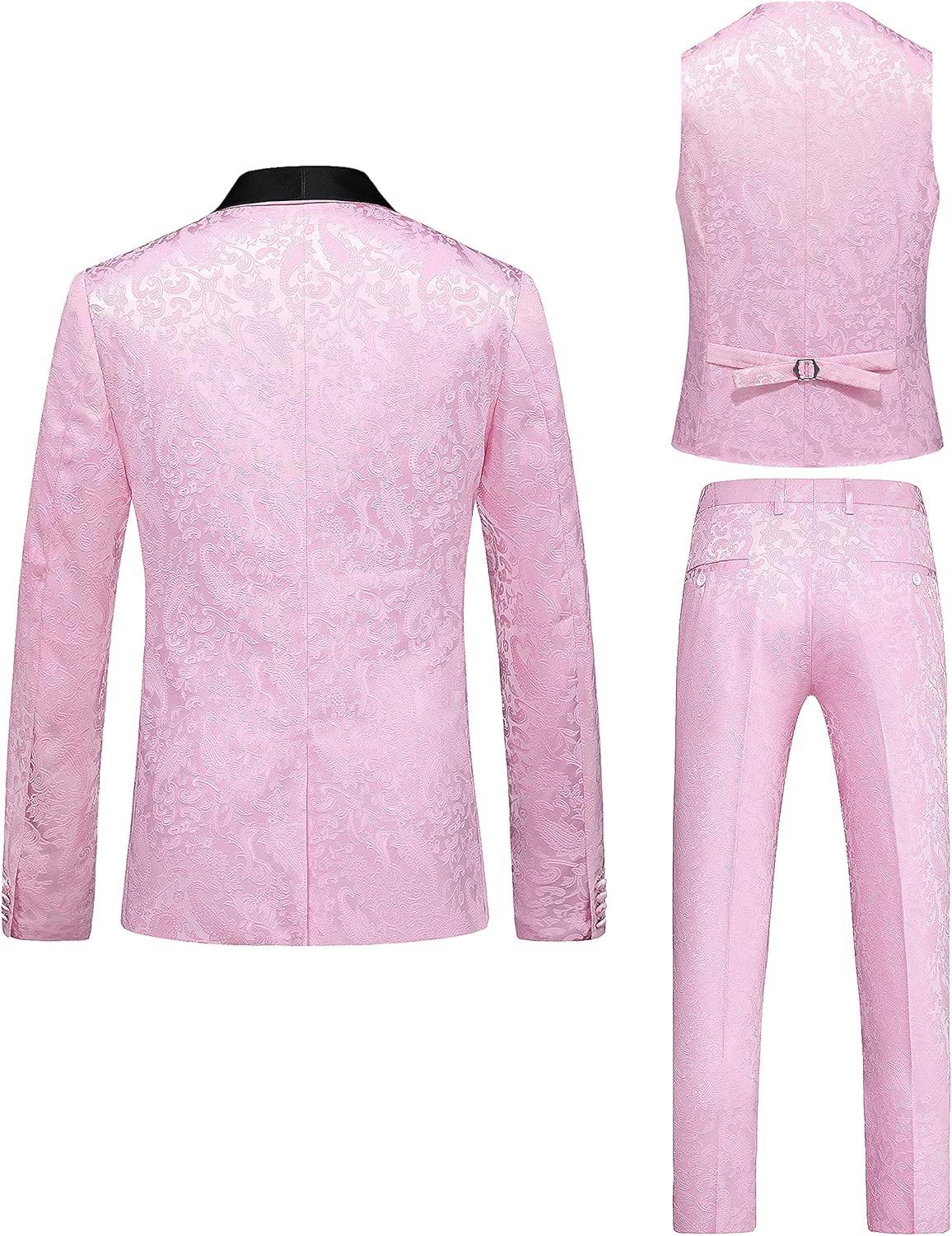 UNINUKOO Mens Suits Slim Fit 3 Piece Jacquard Suit 1 Button Shawl Collar Wedding Formal Tuxedo for Men - Image 5