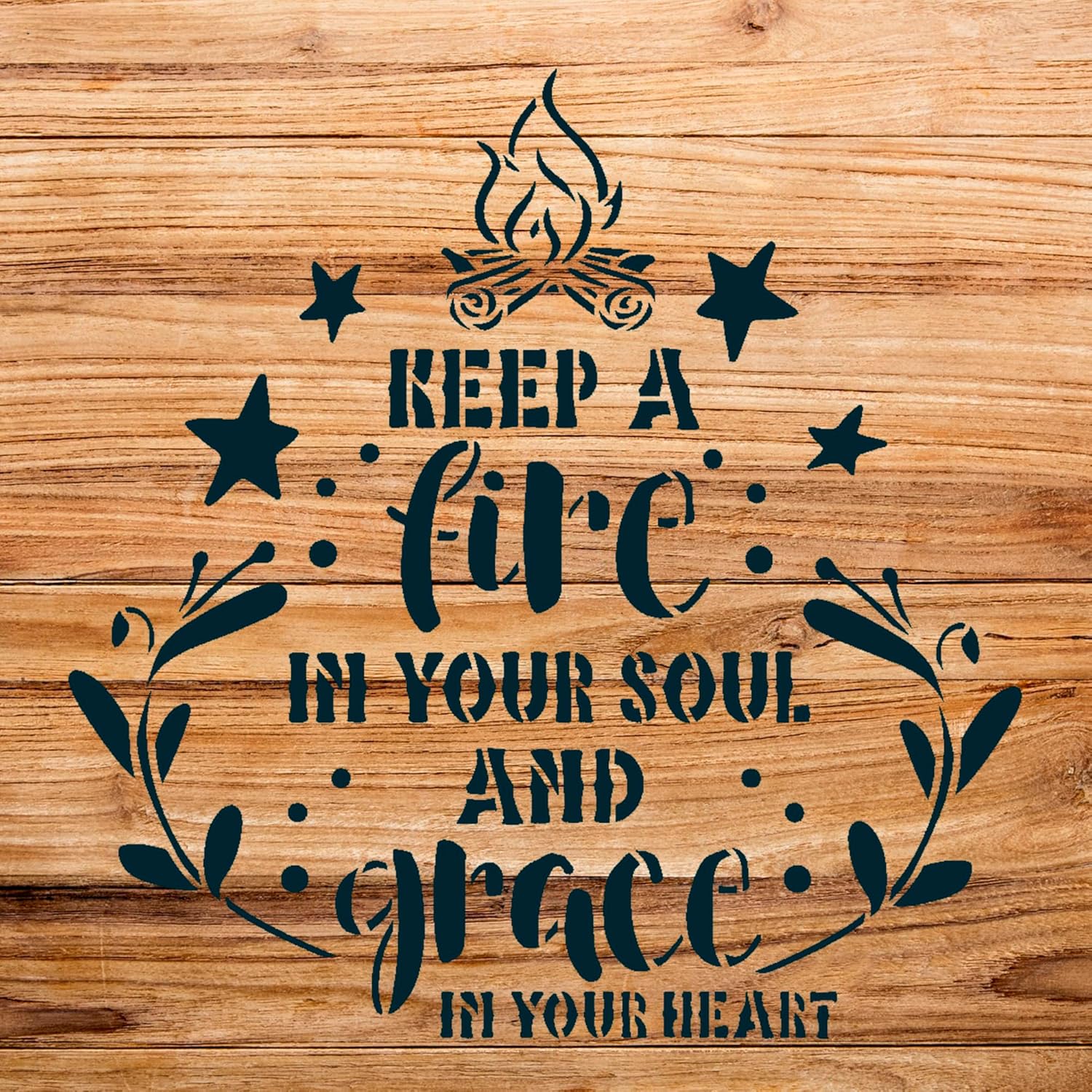 Fire in Your Soul Grace in Your Heart Stencil Pattern for Walls and Crafts, Reusable Mylar Template, Inspirational Design for DIY Home Decor and Artistic Projects - Size A1 (23.4" x 23.4")