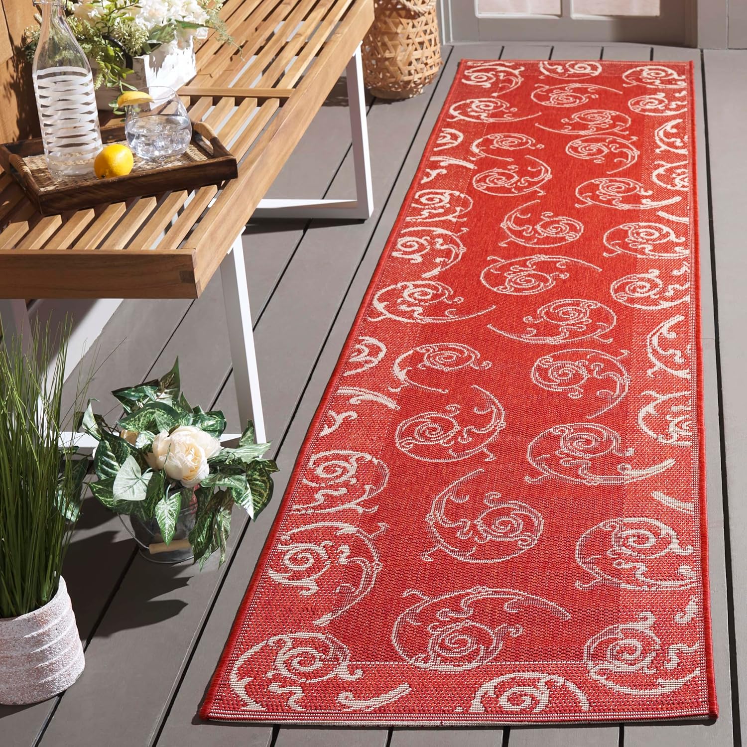 SAFAVIEH Washable Rug Outdoor Courtyard Collection - 2'3" x 10' Runner, Red & Natural, Non-Shedding & Easy Cleaning, Ideal for Patio, Entryway, Mudroom, Hallway, Kitchen (CY2665-3707)