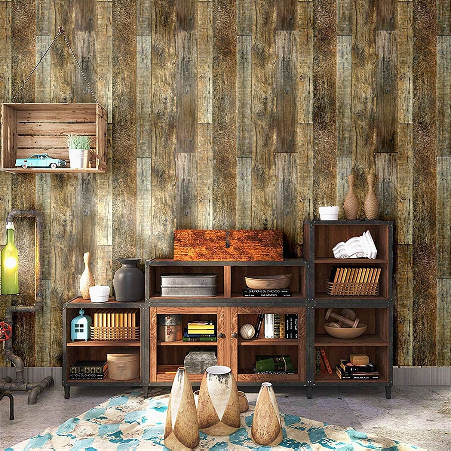 Vintage Faux Wood Panel Wood Plank Wallpaper Wall Mural for Walls, Large Size, 54 Square Ft/Roll (005)
