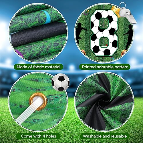 Miniatura 7 de Decoraciones de fiesta de 8 cumpleaños de fútbol para niños, adolescentes, pancarta grande de cumpleaños con temática deportiva para fútbol, fútbol,