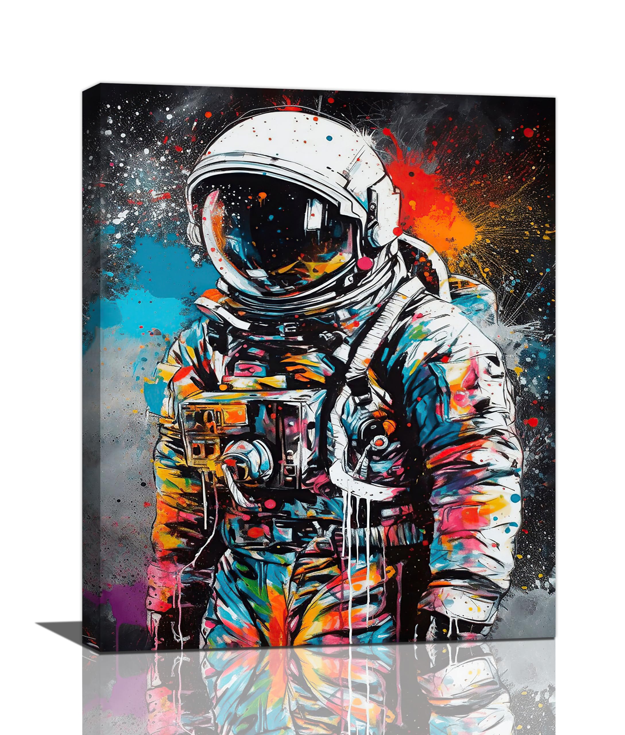 LMYSXAOZ Banksy Wall Art Graffiti Astronaut Pictures Decor Space Canvas Prints Framed Artwork Paintings Poster for Home Kitchen Bedroom Living Room Bathroom Kids Office Dinning 16"x20"
