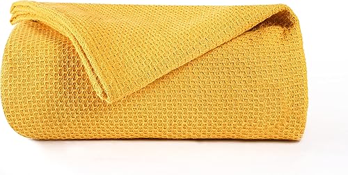 BOUTIQUO Manta de cama 100% algodón, manta térmica transpirable tamaño matrimonial, manta de gofre suave de panal de abeja de 90 x 90 pulgadas,