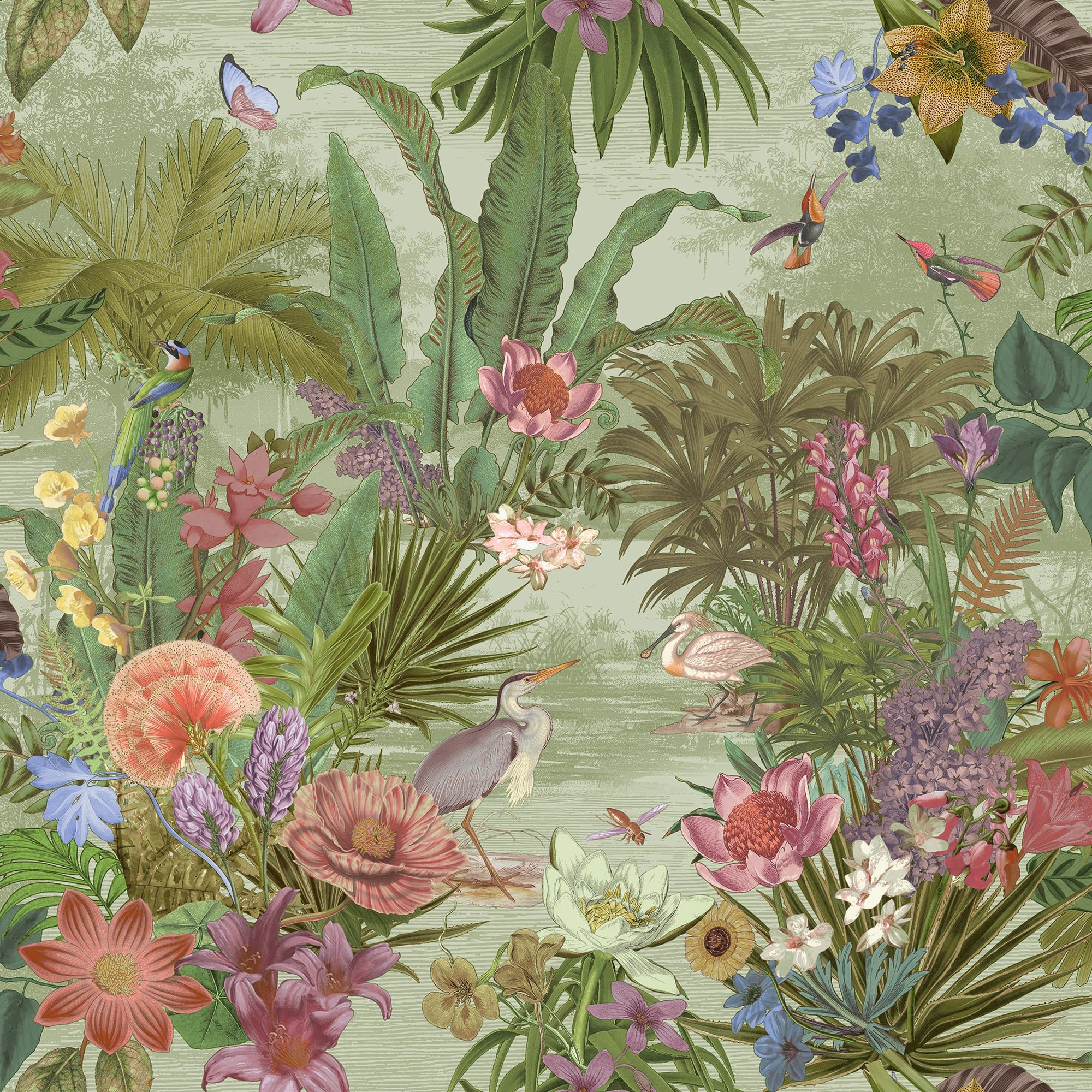 Grandeco Paul Moneypenny Eclectic Floral Hall Green Wallpaper