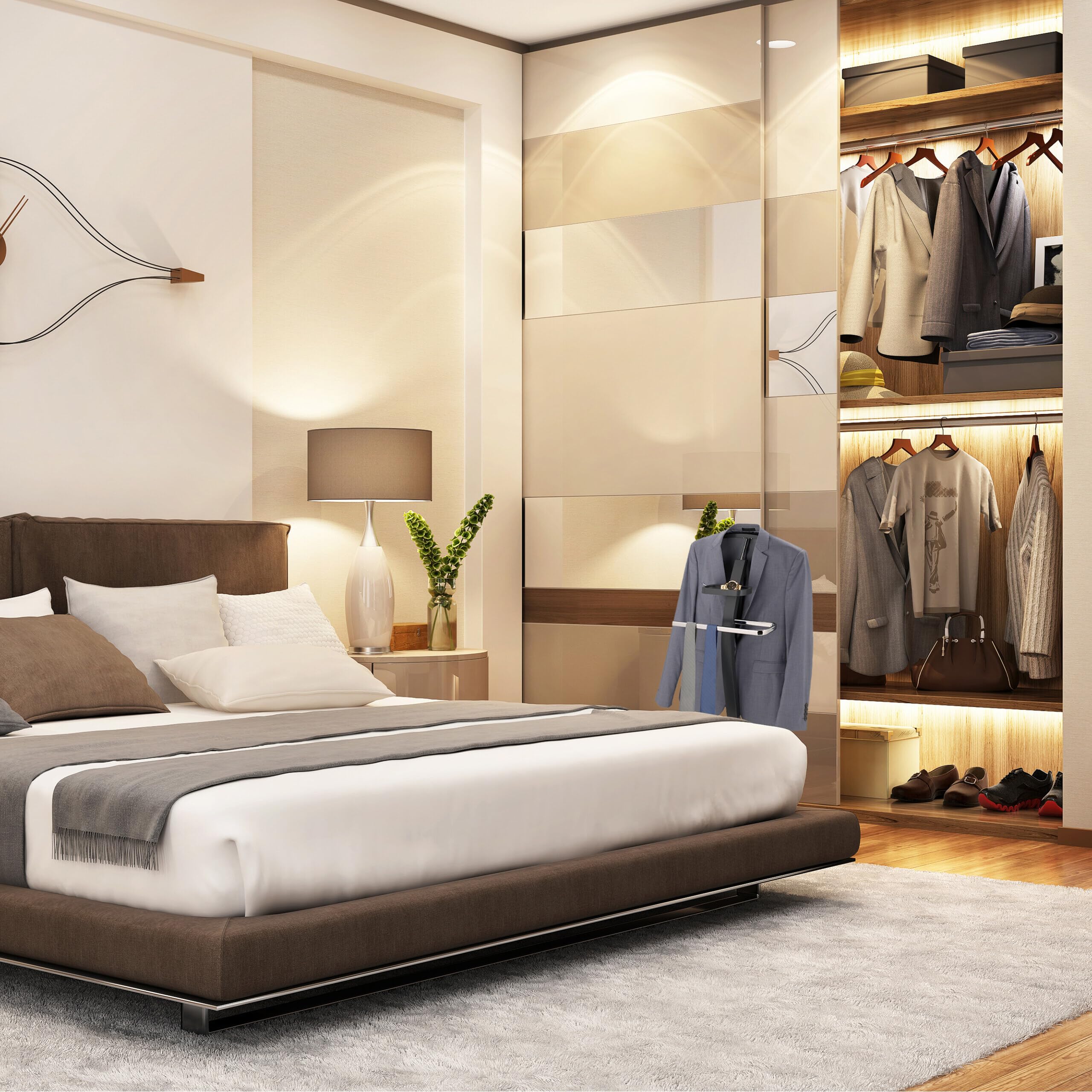 Relaxdays Galán Noche con Balda de MDF y Acero, para Chaqueta y Pantalón, 112 x 46 x 32 cm, Mozo Ropa, Gris y Plateado