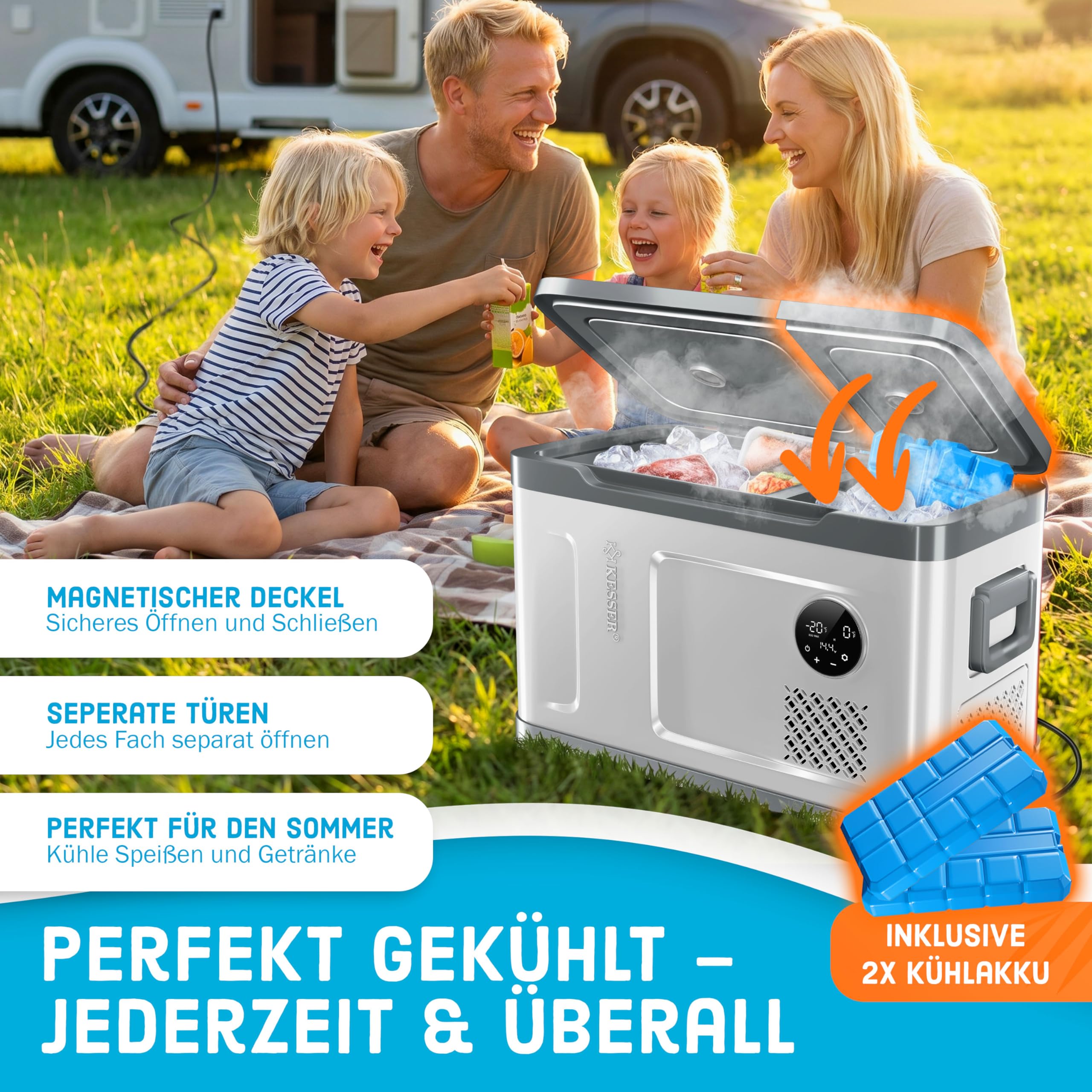 KESSER Kompressor Kühlbox 2in1 Doppelzone Kühl & Gefrierfach elektrische Gefrierbox -20°C 12/24V 230V Camping Auto Lkw