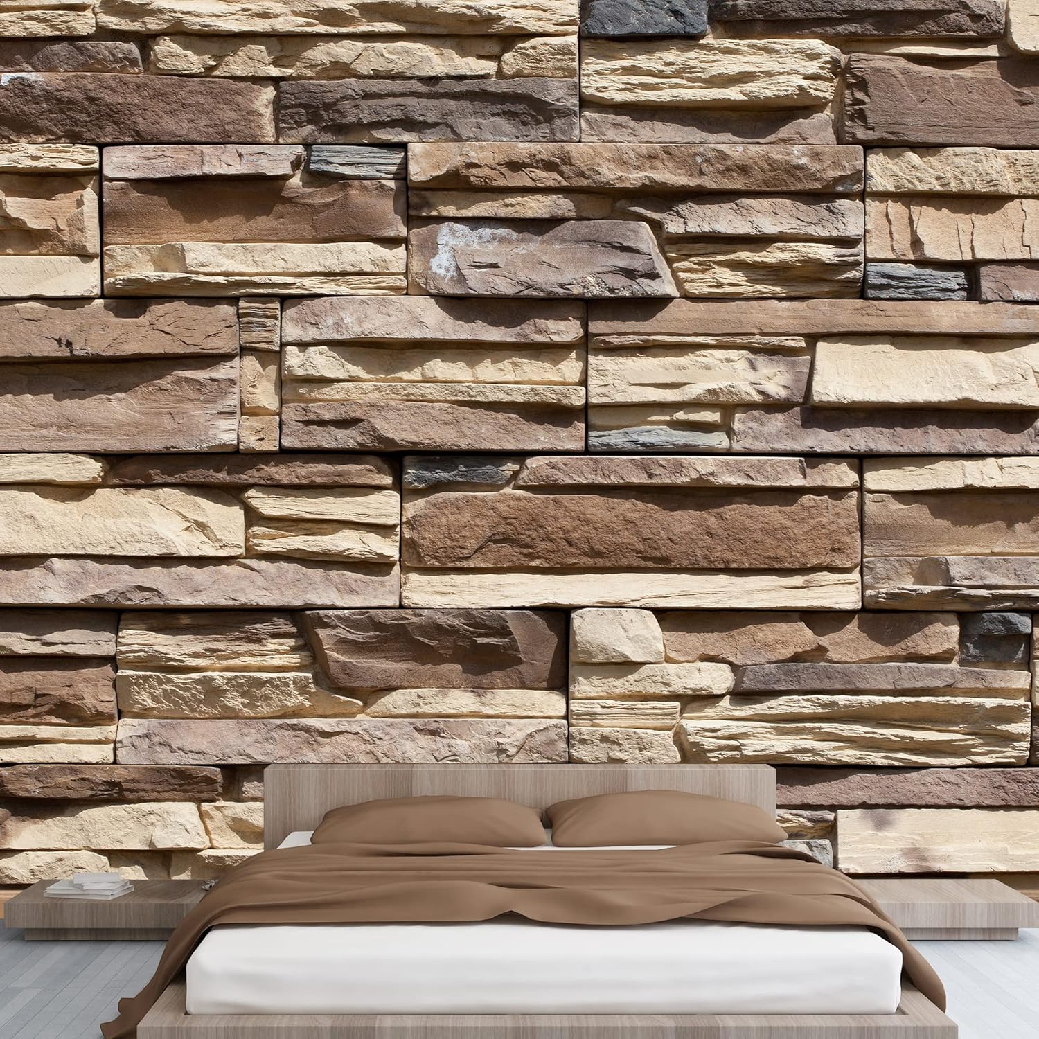 Wall Mural, Removable Sticker, Home Decor (66"x96", Modern Neutral Brick Wall)