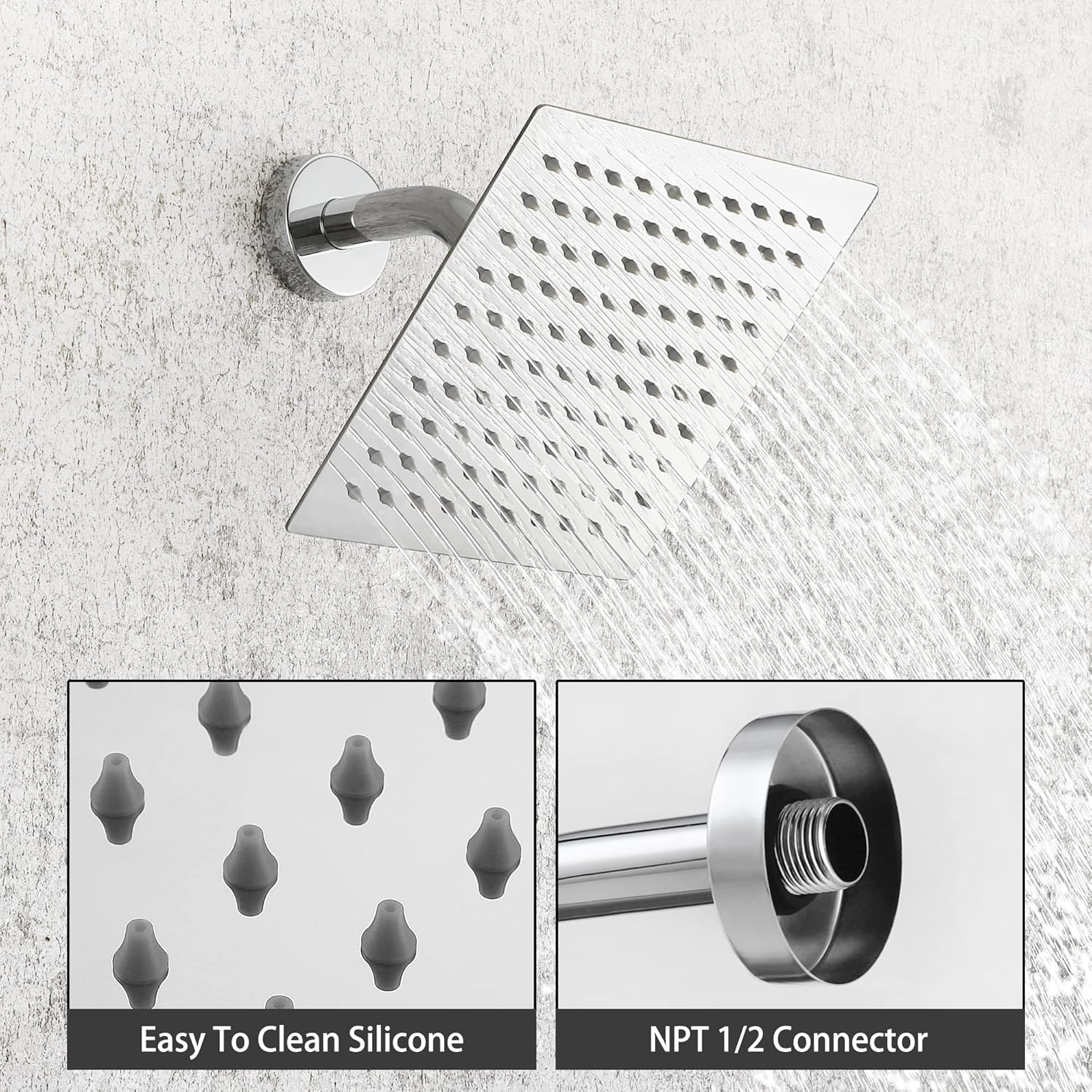 SKOWLL Bathroom Shower Faucet Set, Wall Mount 8 Inch Shower Head and Handle Set, Single Function Shower Trim Kit with Rough-in Valve, Polished Chrome Shower Head System
