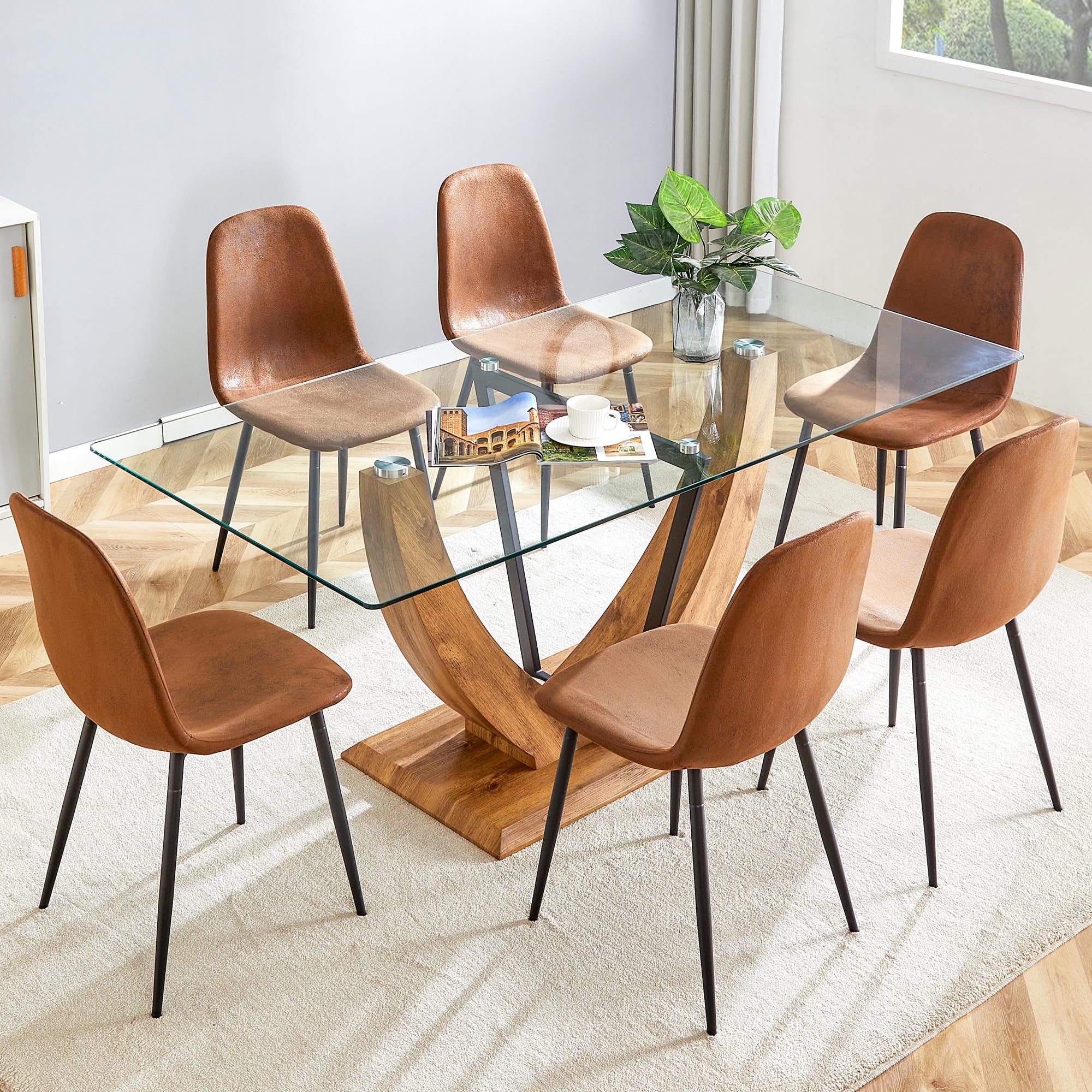 Amazon.com - JEARGE 71" Glass Dining Table Set for 6, 7 Piece Dining ...