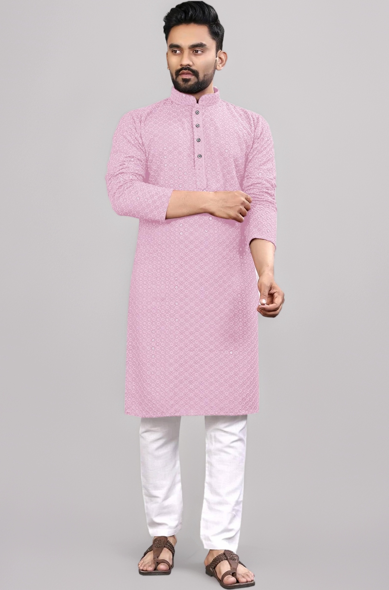 Men's Indian Ethnic Wear Straight Lucknowi Kurta