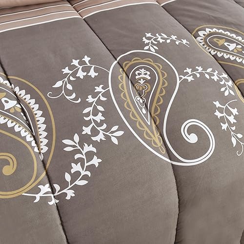 Miniatura 8 de Juego de edredón de 7 piezas ultra suave y esponjoso de plumón de ganso esponjoso en una bolsa, incluye juego de sábanas de 4 piezas, moderno patrón