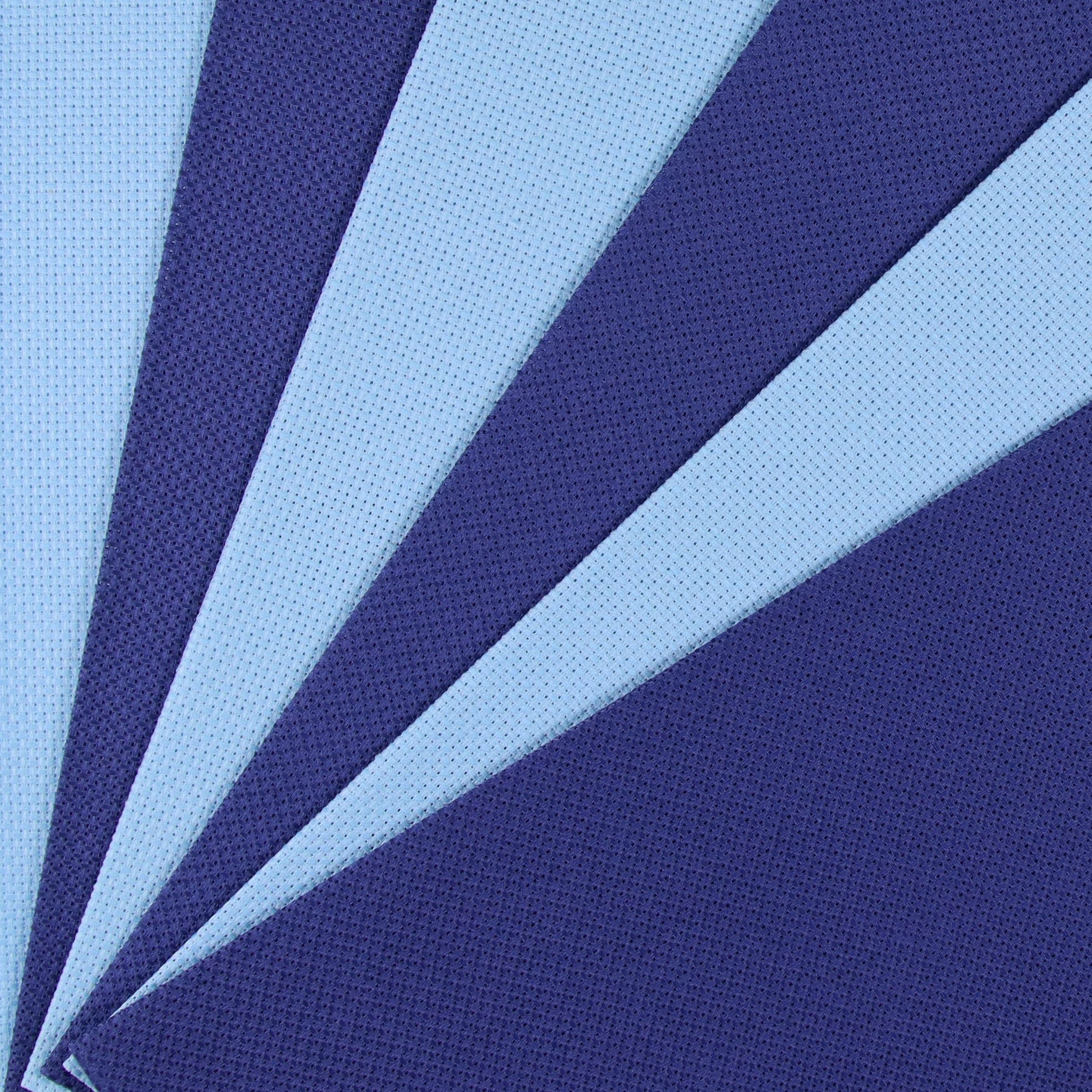 KCS 4/6 pc of 12" x 18" 30cmx45cm 16CT Counted Cotton Aida Cloth Cross Stitch Fabric (Light Blue+Royal Blue, 6 pc)