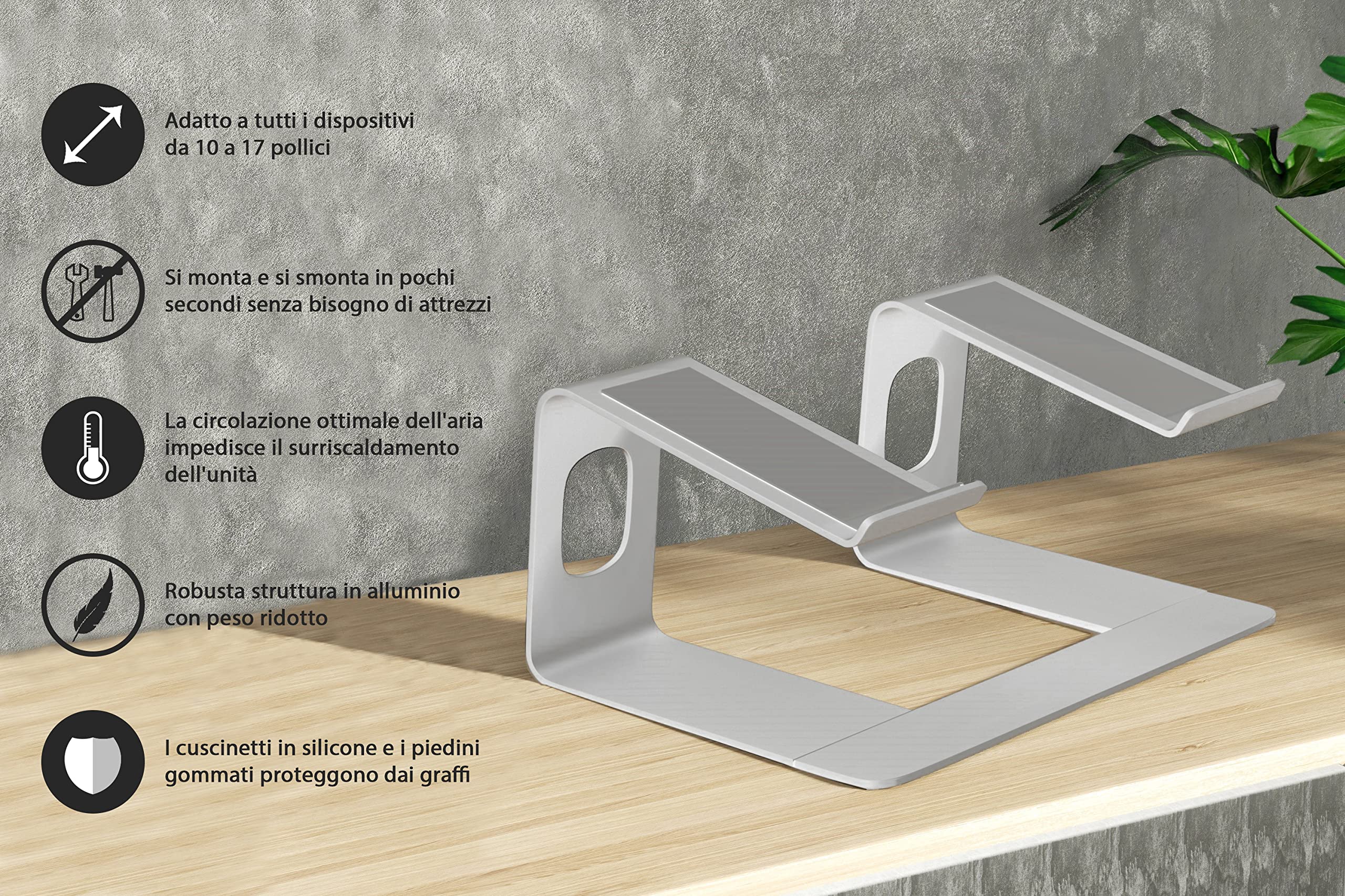Laptop Supporto per lavorare ergonomico [Elevatore per laptop per scrivania, Supporto per laptop in alluminio robusto, Notebook/MacBook Pro/MacBook Air supporto] argento