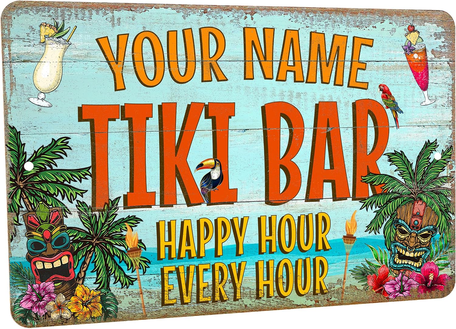 Personalized Tiki Bar Sign, Custom Poolside Hut, Metal Wall Decor, Tropical Design