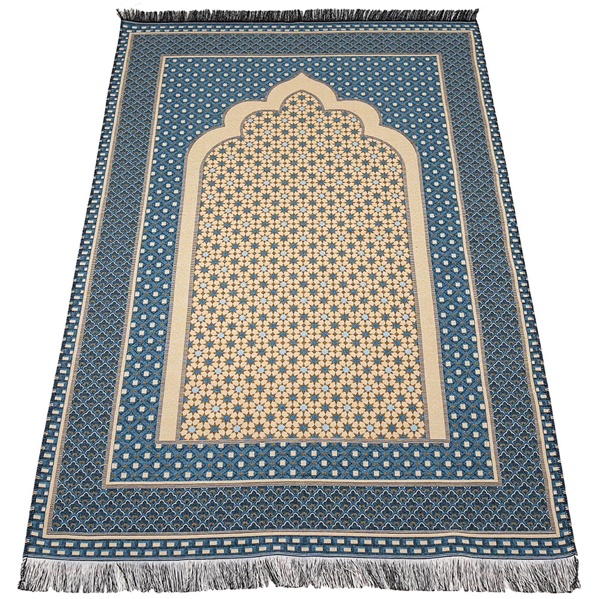 Modefa Turkish Islamic Prayer Mat Janamaz Sajjadah | Thin Woven Cotton Praying Rug Ramadan Eid Gift | Traditional Muslim Sejada for Men Women - Hira Diamond (Turquoise Blue)