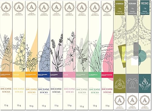 AAKRITI Varillas de incienso natural Masala de alta calidad, de larga duración, no tóxicas, relajantes, energizantes, refrescantes, meditación,
