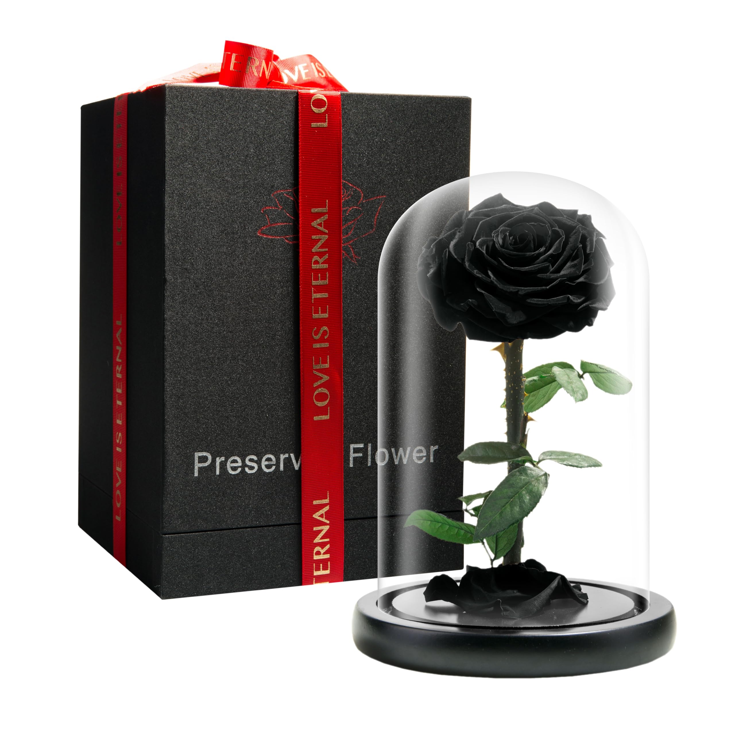 Forever Preserved Rose - Eternal Rose in Glass Dome - Beauty and The Beast Rose for Mom - Fresh Flowers (Black, 9 inch)
