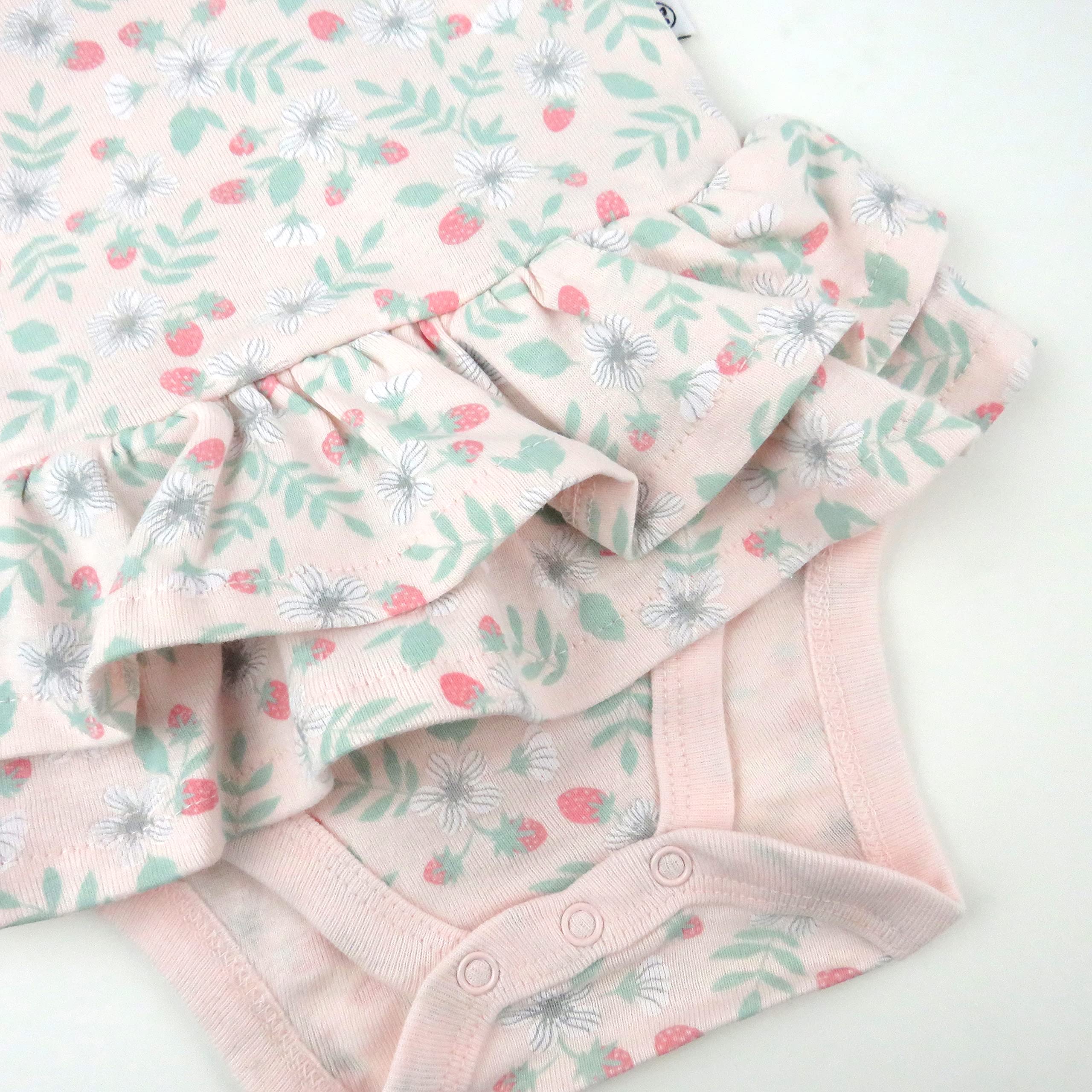 HonestBaby Multipack Short Romper Sets Dresses 100% Organic Cotton For Infant Baby and Toddler Boys, Girls, Unisex Vestido, Parche de Fresa, 0-3 Meses (Pack de 2) para Niñas
