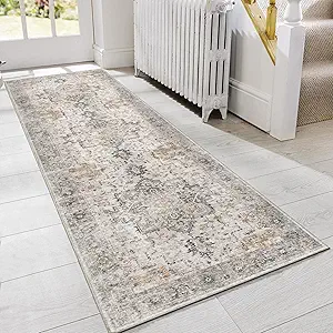 GENIMO Runner Rug 2x8 Non Slip Vintage Hallway Runner Rug, Low Pile Lightweight Rugs for Entryway, Hallway, Kitchen and Corridor, Light Taupe Brown