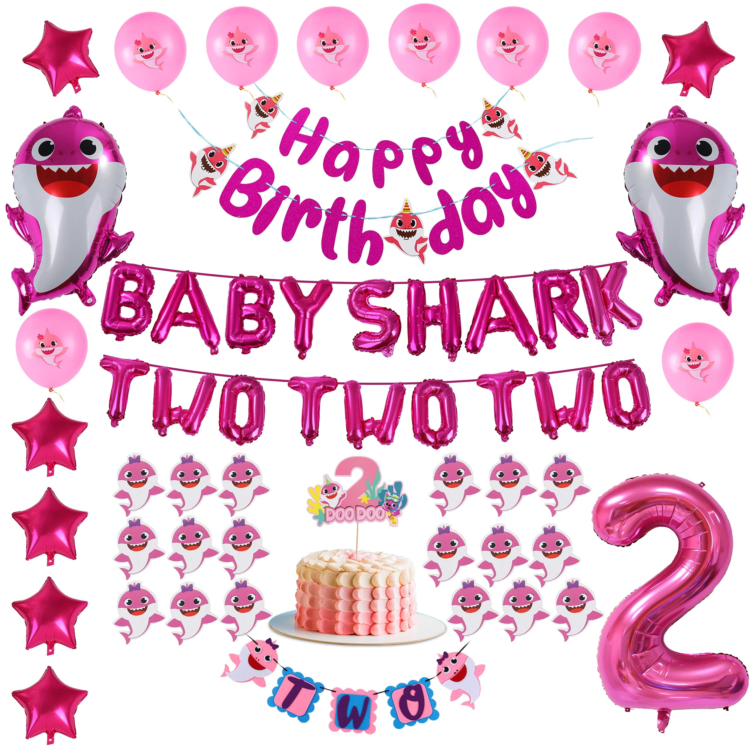 Buy Empire Party Supply Pink Baby Shark 2nd Birthday Decorations for