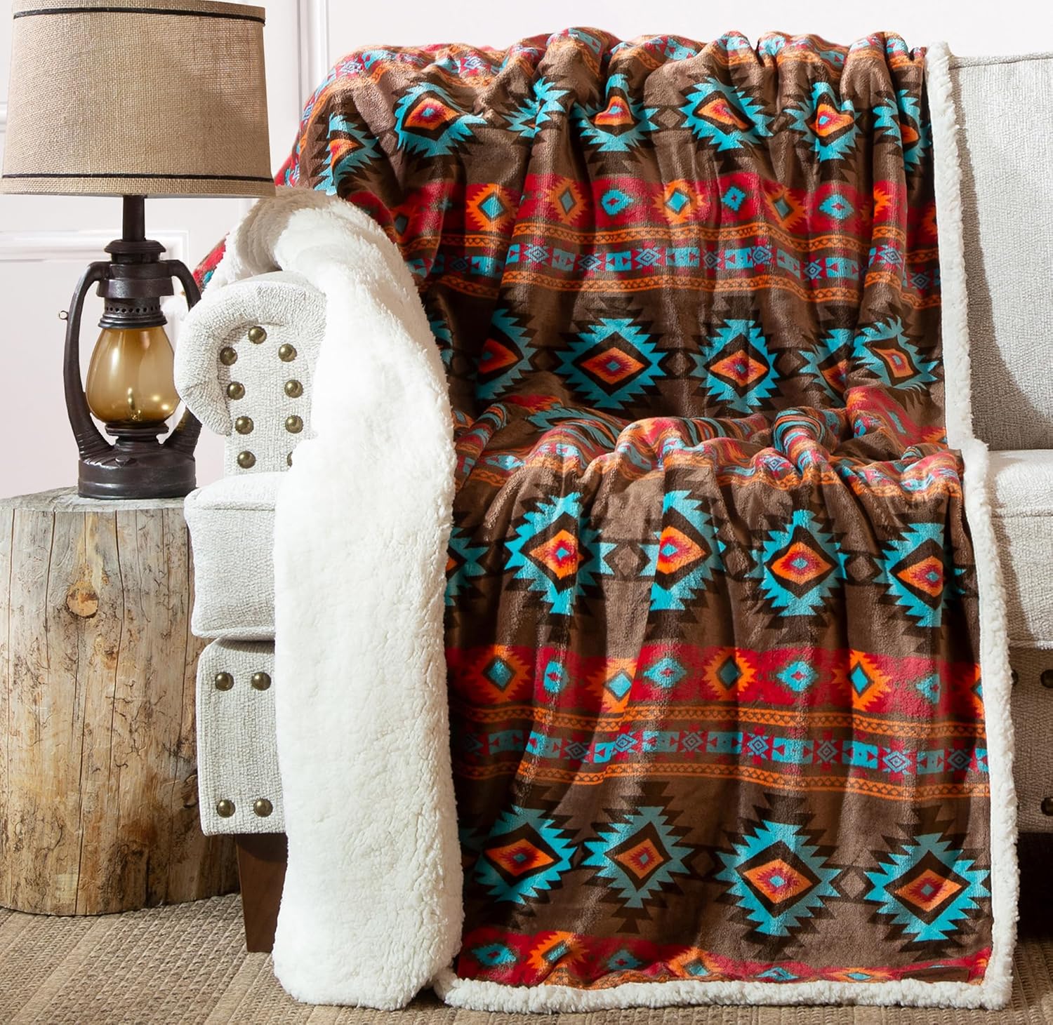 Carstens, Inc. Carstens Wrangler Southwest Horizon Rustic Sherpa Fleece 54x68 Throw Blanket, Brown