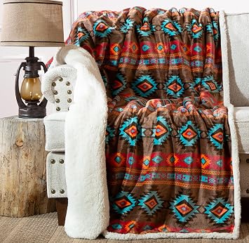 Carstens, Inc. Carstens Wrangler Southwest Horizon Rustic Sherpa Fleece 54x68 Throw Blanket, Brown