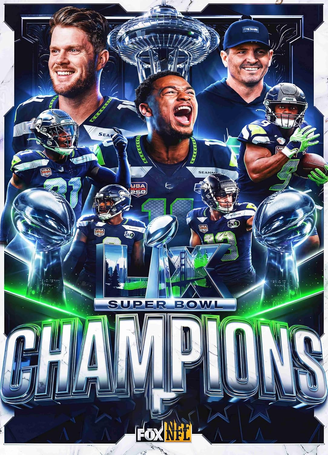 WHZKCYH 2026 American Football Champions Poster For Fans Kids room Bedroom wall Decor-Rugby Jaxon Smith-Njigba Posters Canvas Prints Picture For Teen Boy girls Gifts