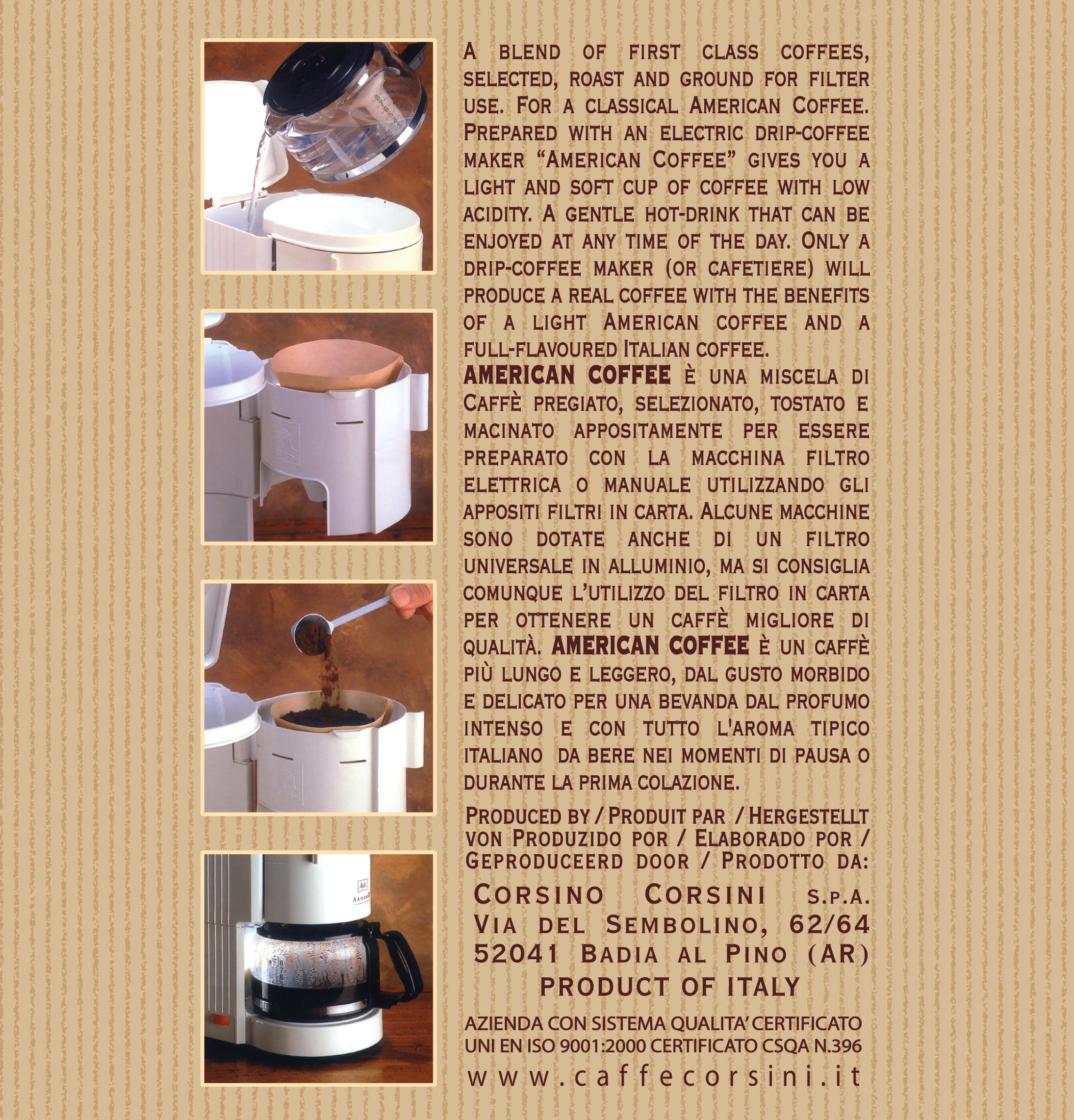 Caffè Corsini - Caffè Americano, Miscela di Macinato per Filtro, Leggero e Profumato, 4 Lattine da 250 Grammi Cadauna