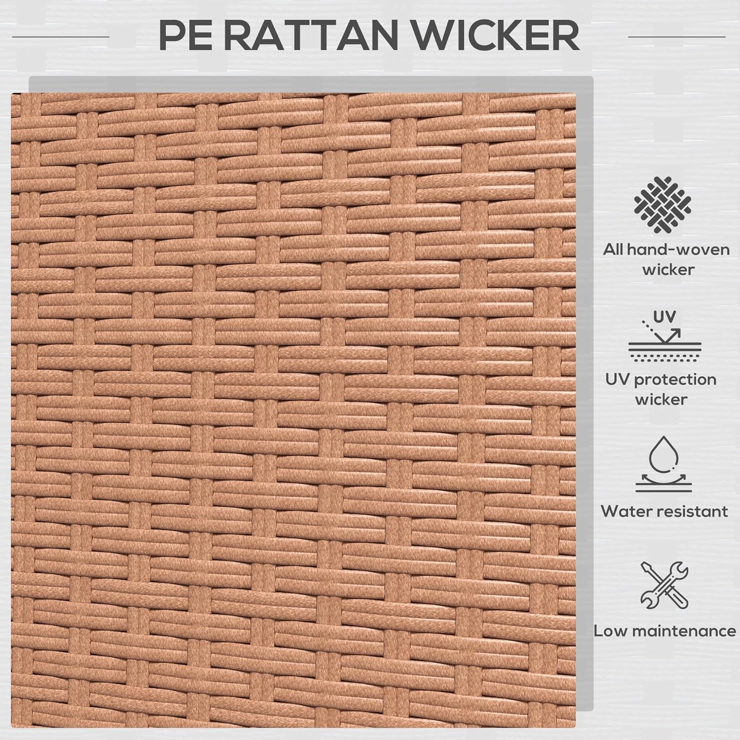GOWE Wicker Patio Couch, PE Rattan 3-Seat Sofa, Outdoor Furniture with Deep Seating, Cushions, Steel Frame, Sand