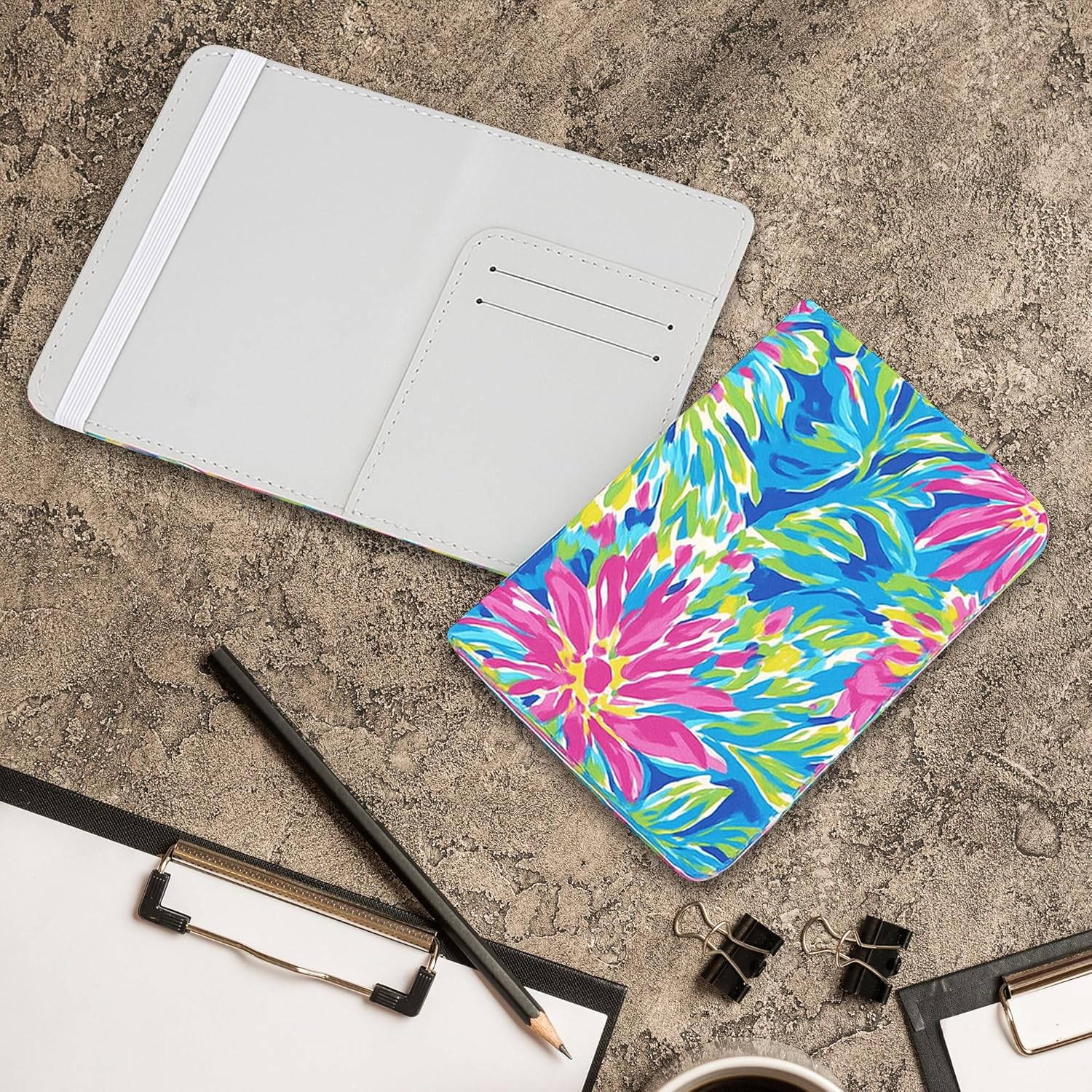 Jolitee Passport Holder Travel Wallet – Premium PU Vegan Leather, Compact & Waterproof Passport Case with Card Slots & Elastic Closure, Pink Flower