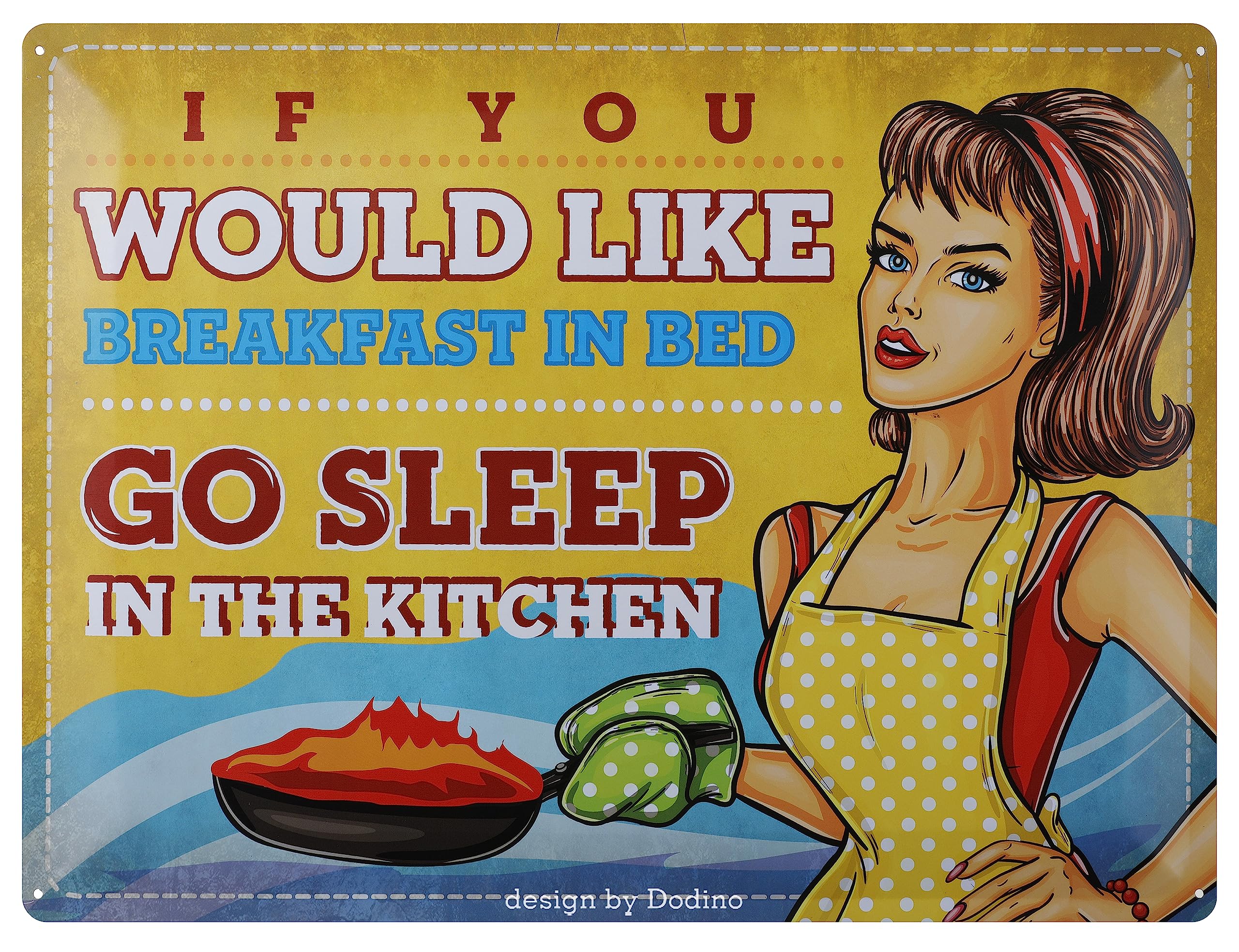 Dodino 30 x 40 cm Tin Signs, Breakfast, Funny Vintage Tin Signs, Pin Up Nostalgic Vintage Retro Design, 30x40 cm
