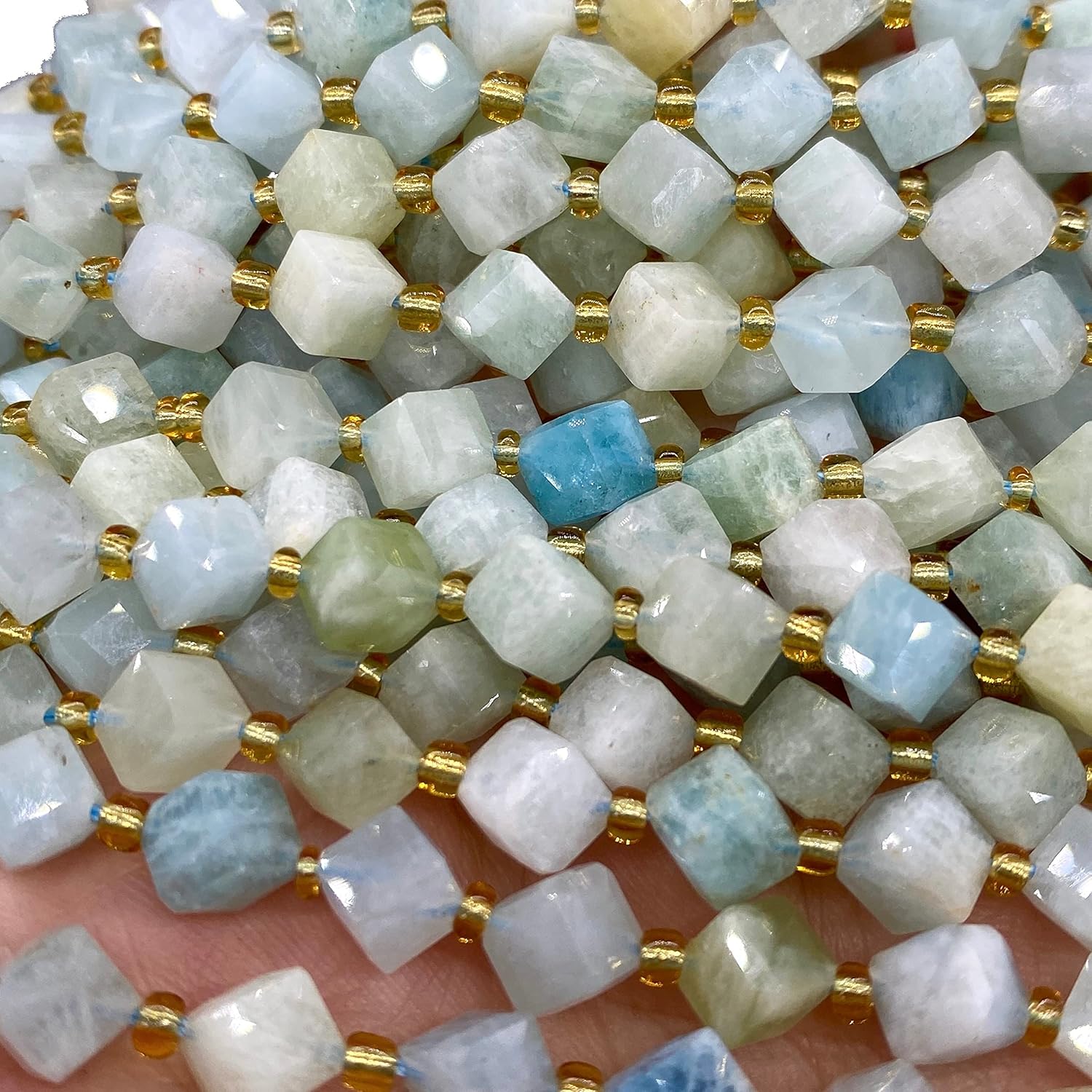 ABCGEMS Brazilian Aquamarine Beads (A Revolutionary Cutting Technique Brings a More Dynamic Look to a Traditional Cube) Diamond-Cut Diagonal-Drilled 3D Magical-Cube 6mm (Corner-to-Corner 8mm)