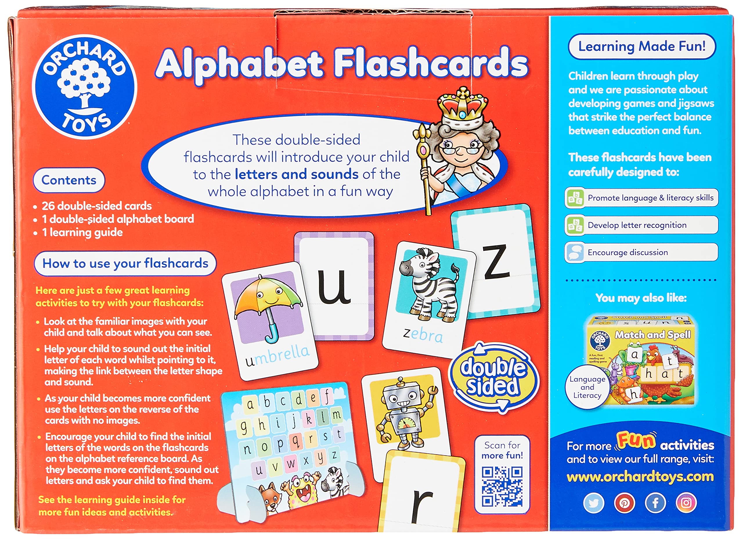 Orchard Toys Alphabet Flashcards 26 Educational Double Sided
