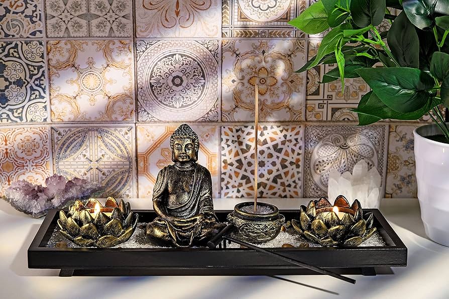Amazon.com: Jovivi Zen Garden Set Buddha Statue 2 Lotus Tealight