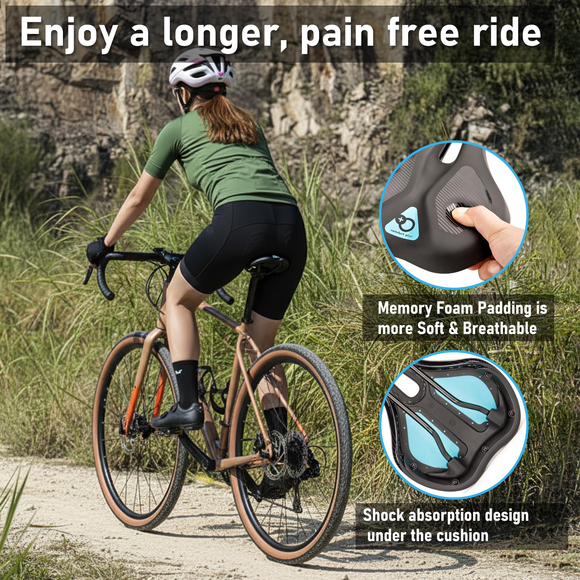 DDK Comfort Plus - Sillín de Bicicleta con Espuma viscoelástica para aliviar la presión y amortiguar los Golpes, cómodo y Suave sillín Acolchado para Hombre y Mujer