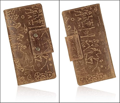 Miniatura 6 de Mou Meraki Cartera larga con bloqueo RFID de cuero genuino - Vintage Bifold para hombres (COGNAC antiguo)