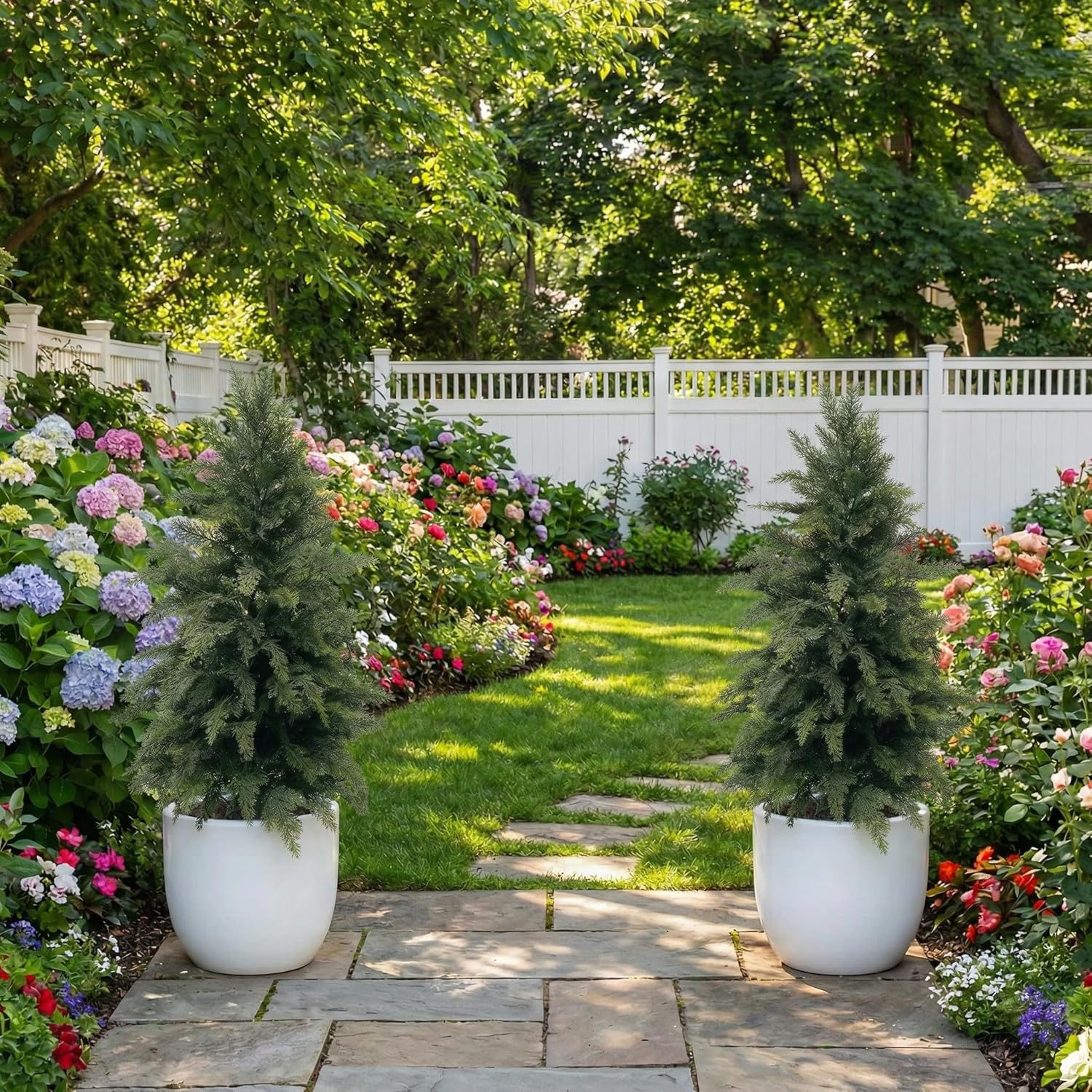 Artificial Cypress Cedar Tree 3FT 2 Pack, UV Protected Fake Outdoor Topiary Potted Plants, Lifelike Evergreen Shrubs for Porch Patio Garden Home Office Decor