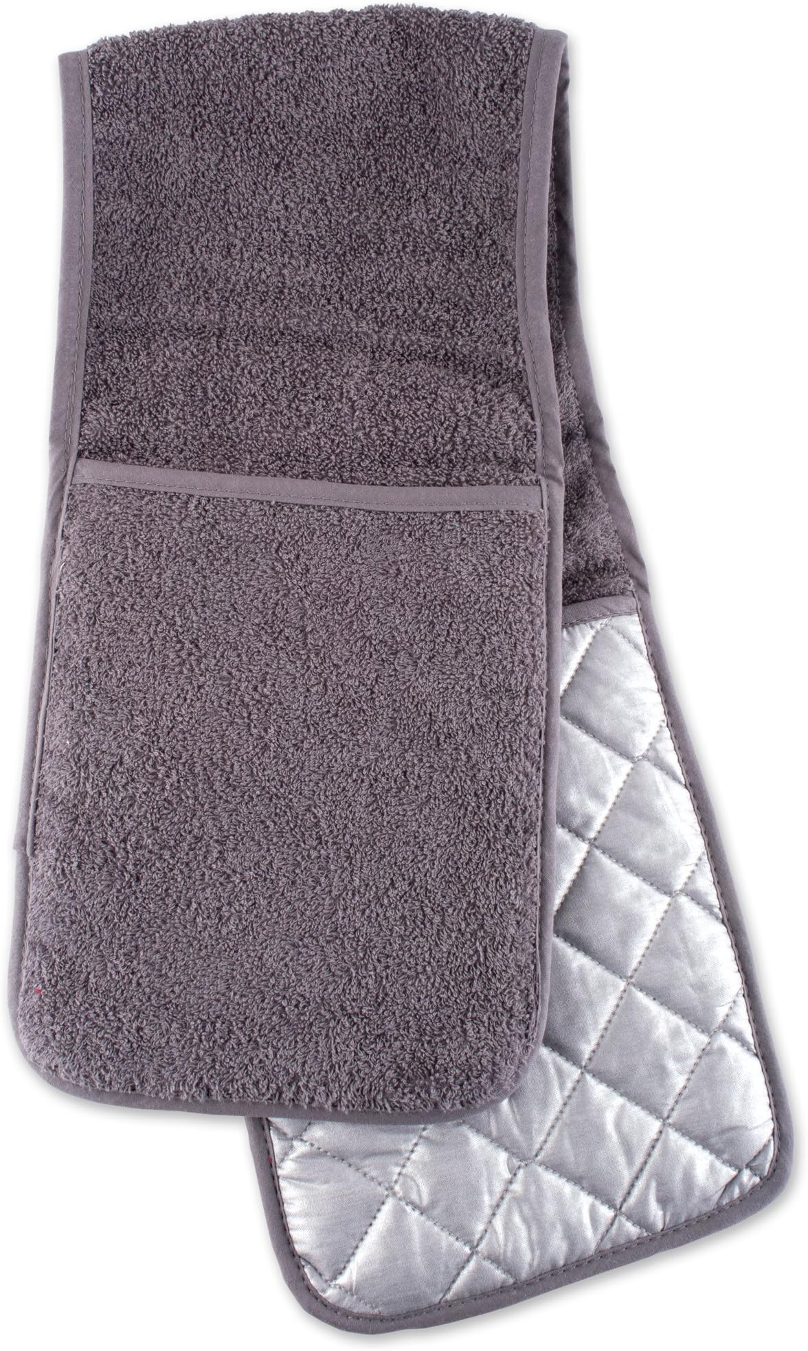 DII Basic Terry Collection 100% Cotton Quilted, Double Mitt, Gray