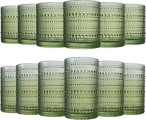 Miniatura 10 de Khen Juego de 12 vasos vintage de hobnail para beber, vasos altos de 13 onzas y vasos de 10 onzas, vasos de agua de cocina, agua de bar, jugo,